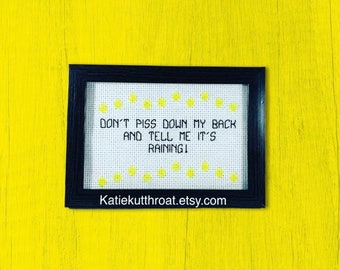 Mature Don’t Piss Down My Back And Tell Me It’s Raining! Funny Subversive Cross Stitch Embroidery Home Decor Wall Art