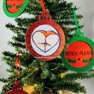 Mature Humor Booty Hearts Tattoo Flash Art Hipster Meme Christmas Tree Ornament Mature Language image 5