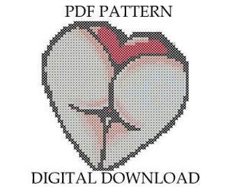 Pattern Butt Heart Tattoo Art Subversive Cross Stitch Instant Download PDF Funny Xstitch