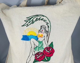 Sailor Jerry  Pin Up Hand Stitched Embroidery Art Tattoo Flash  Embroidered Hawaiian Lady