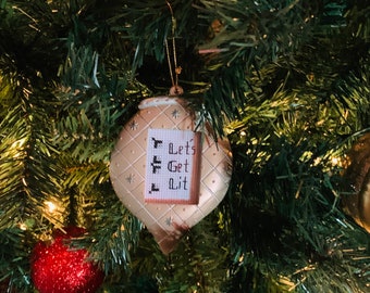 Let’s Get Lit Funny Cross Stitch Christmas Holiday Ornament