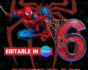 Personalized Spider-Man Birthday Digital Template | Customizable 6th Birthday Canva Design | Instant Download Canva Template Editable