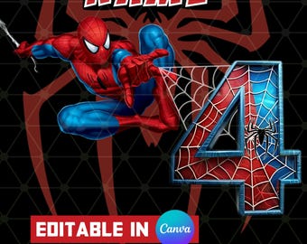 Personalized Spiderman Birthday Digital Template | Customizable 4th Birthday Canva Design | Instant Download Canva Template Editable