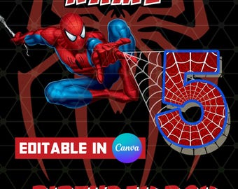 Personalized Spiderman Birthday Digital Template | Customizable 5th Birthday Canva Design | Instant Download Canva Template Editable