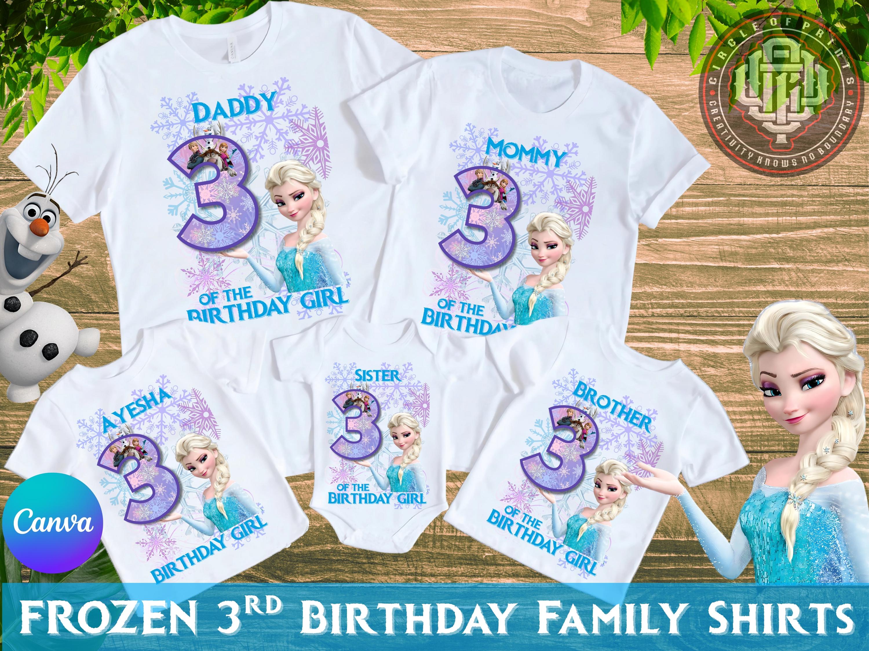 Personalized Frozen Disney Theme Birthday Shirt Canva Template – Editable Design for Girls, Perfect for 3rd Birthday – Instant Download
