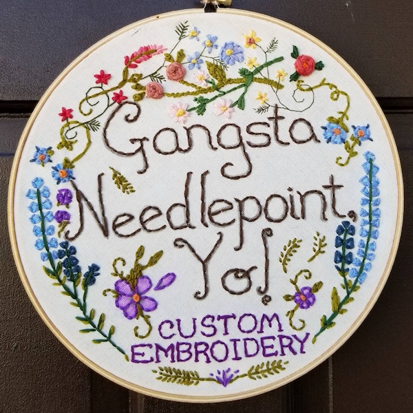 Custom Embroidery - Custom Needlepoint - 10" Choose up to 30 words!