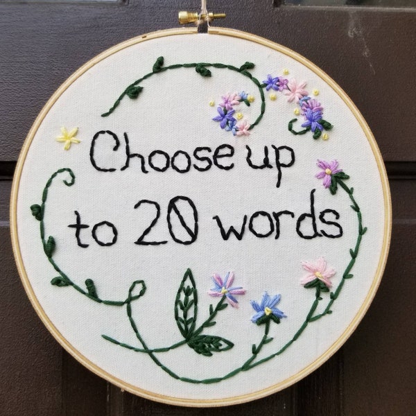 Custom Embroidery - Custom Needlepoint - 8" Choose up to 20 words!