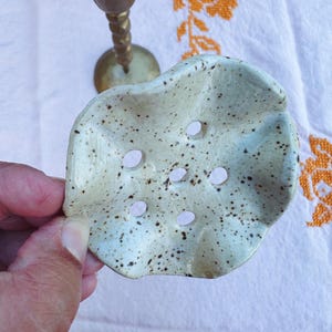 Handmade Ceramic Flower Frog with Speckled Glaze and Ruffled Edges for Small Mouth Jars