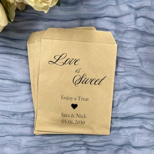 25PCS Custom Wedding Treat Bag, Wedding Favor Bag, Love is Sweet Bags, Take Home Dessert, Paper Treat Bags, Bridal Shower Favor Bag