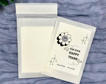 Paquetes de pañuelos personalizados para bodas al por mayor, Lágrimas de felicidad, Bolsa de pañuelos Lágrimas de felicidad – Nombre y fecha personalizados – Imprescindible para invitados de boda / paquete de pañuelos para bodas