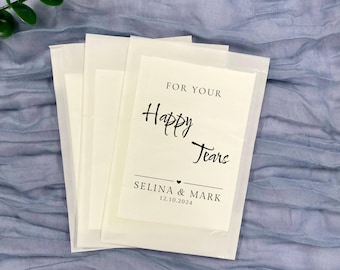 Paquetes de pañuelos personalizados para boda, agradecimientos de boda "Happy Tears", paquetes de pañuelos a granel para boda, regalos de boda, paquetes de pañuelos personalizados, bolsas personalizadas