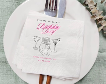 Anpassade Martini-födelsedagsservetter, Grattis på födelsedagen-servetter, Martiniglasservetter, Födelsedagsfestdekorationer, Cocktailservetter i lösvikt, Barservetter