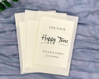 Paquetes de pañuelos personalizados para bodas, agradecimiento por las lágrimas de felicidad en la boda, paquete de pañuelos a granel para bodas, recuerdos de boda, paquetes de pañuelos personalizados, bolsa personalizada