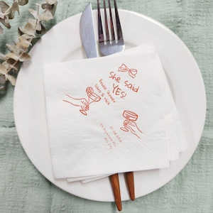Wedding Cocktail Napkins, Personalized Cocktail Napkins, Custom Wedding Anniversary Cocktail Napkins, Hand Drawn, Rehearsal Dinner Napkin