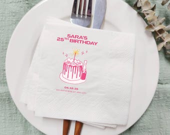 Custom Birthday Party Napkins, Happy Birthday Napkins, Custom Dinner Napkins, Birthday Party Decor, Bulk Cocktail Napkins, Bar Napkins