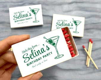 Custom Birthday Party Match Box, Aged to Perfection Birthday Favors, Birthday Matchbook,Personalized Artwork Birthday Gifts, Martini Matches