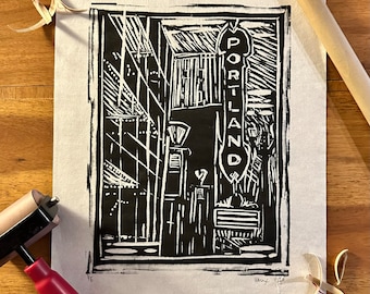 Portland OR  Arlene Schnitzer Concert Hall | Wood block print | Signed original and embossed original