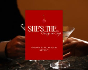 She’s the Cherry on Top Birthday Invitation Template, Red Martini Girls Night Invite, Digital Download