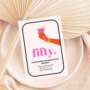 Pink 50th Birthday Invitation, Retro Party Invite Template, Digital Download, DIY Printable