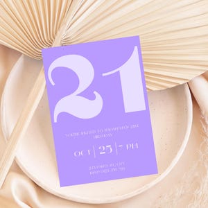 Purple 21st Birthday Invitation, Editable Canva Template, Fun Modern Party Invite, Instant Digital Download