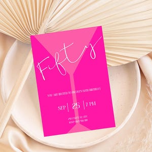 Pink 50th Birthday Invitation Template, Modern Fifty Party Invite for Her, Editable 50th Birthday Invite, Instant Digital Download