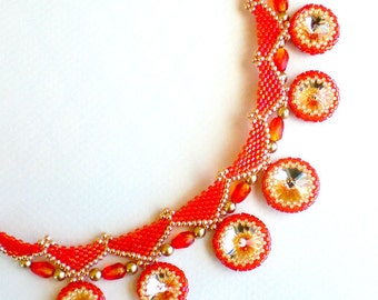 Rivoli Beadwoven Necklace Pendant Unique Beaded Beadwork | Etsy