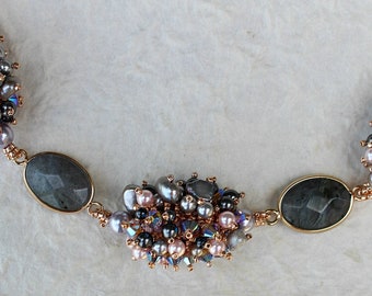 Crystal Statement Necklace  Pink Shades of Gray