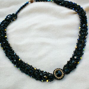 Swarovski Rivoli Crystals Black Statement Necklace Unique Jewelry Beaded Beadwoven Beadweaving Beadwork image 2