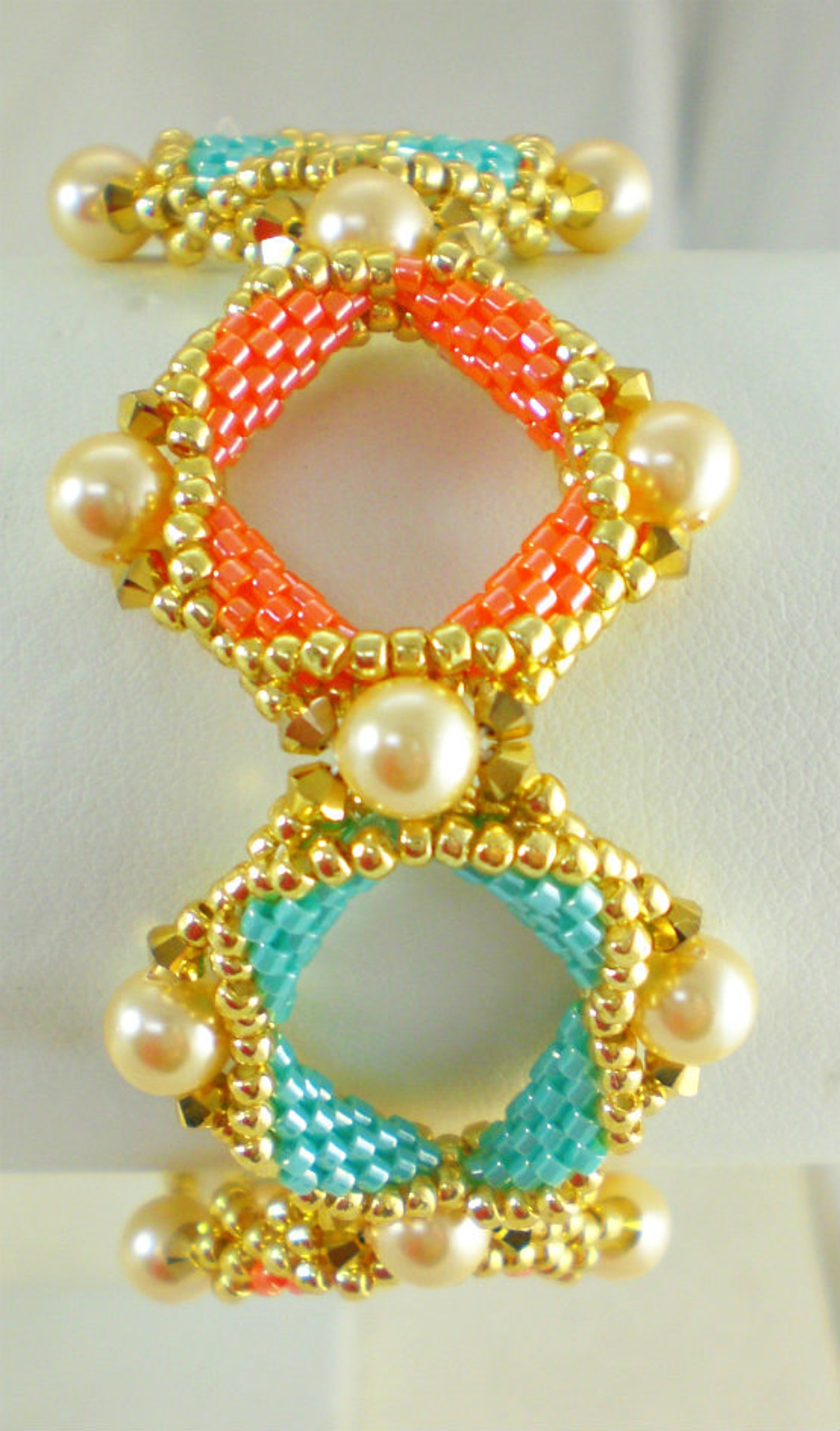 Cuff Bracelet Square Shape Geometrical Beadwoven Beaded Beadwork