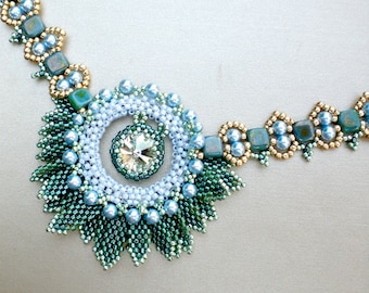 Statement  Crystal Necklace in  Aquamarine Blue and Olive Green Jewelry Romantic Gift Pompeii Fresco