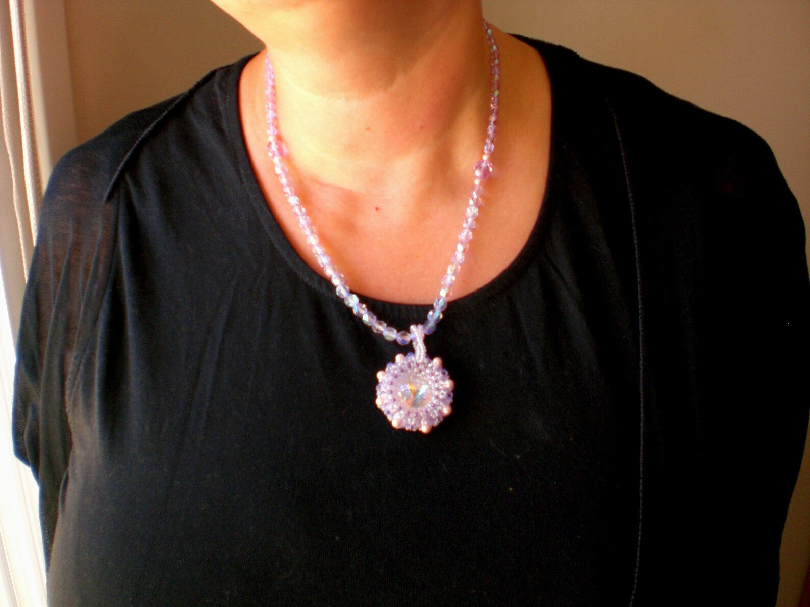 Crystal Rivoli Necklace Unique OOAK Jewelry Purple Lavender Lilac ...