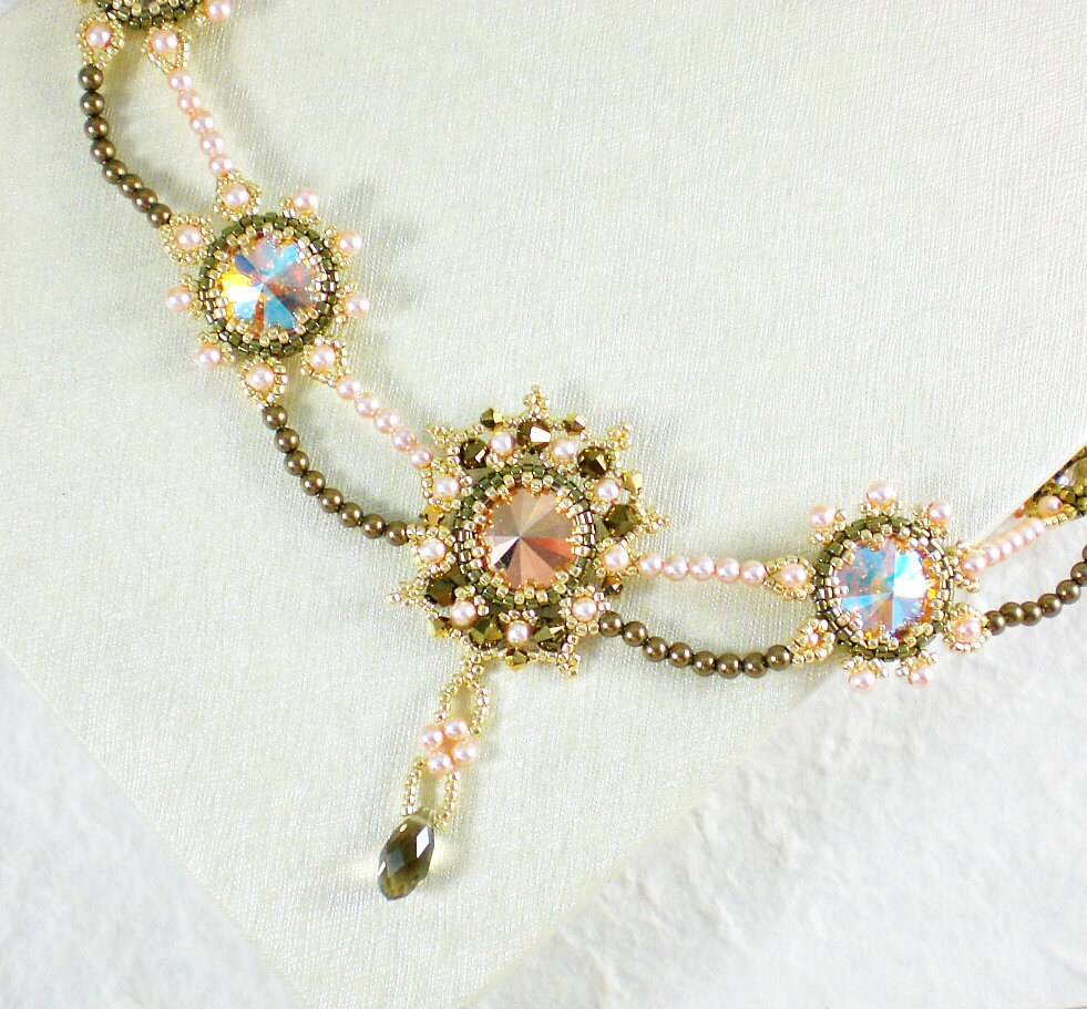 Stunning Pink & Gold Crystal Statement Necklace