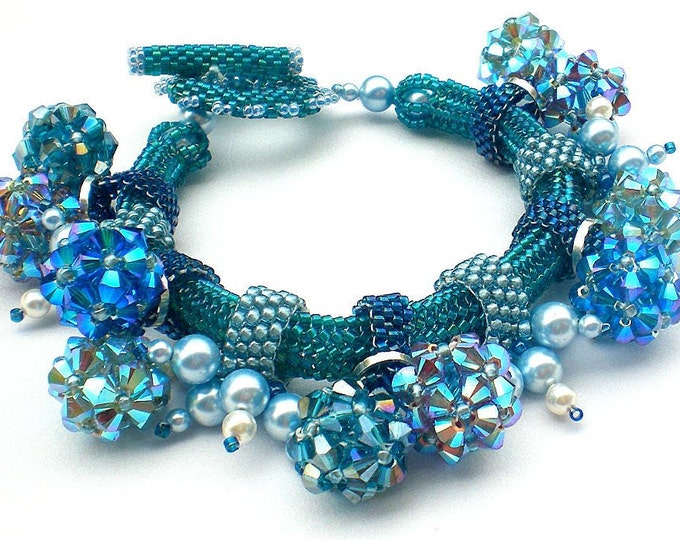 Rivoli Beadwoven Blue Bracelet Unique Beaded Beadwork - Etsy