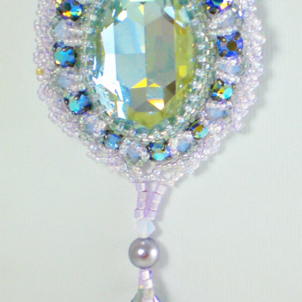 Crystal  Necklace  Swarovski Beadwoven  Beaded Beadwork Grey Purple Silver