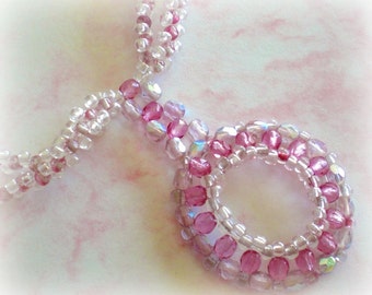 White Pink Crystal Necklace OOAK made by SpringColors