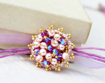 Statement  Crystal  Pearls Pendant Pink Purple   Jewelry  Romantic gift