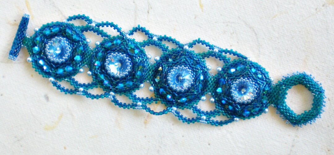 Rivoli Beadwoven Blue Cuff Unique Jewelry in the Deep - Etsy