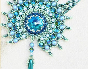 Crystal Statement Necklace  Blue Green Turquoise Jewelry Peacock Magic