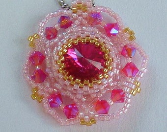 Crystal Beaded  Pink and Fuchsia  Pendant Necklace Unique Jewelry  Romantic gift