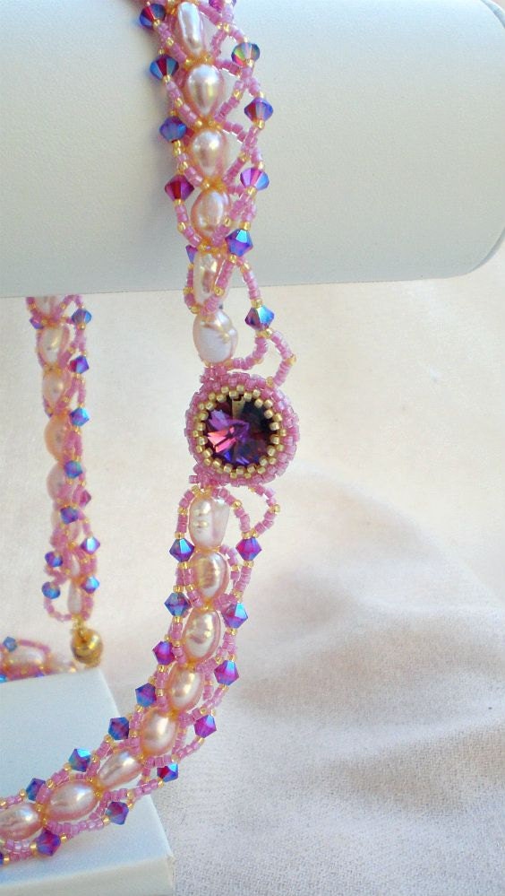 Rivoli Pearl Purple Swarovski Beaded Beadwoven necklace | Etsy