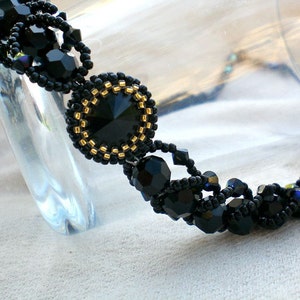 Swarovski Rivoli Crystals Black Statement Necklace Unique Jewelry Beaded Beadwoven Beadweaving Beadwork image 1