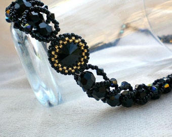 Perles de Swarovski Rivoli cristaux déclaration noir collier Bijoux uniques facilement Beadweaving perlage