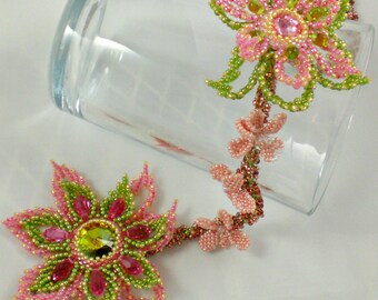 Rivoli cristal facilement collier rose corail Olive vert brun Unique perles perles bijoux Beadweaving Sakura