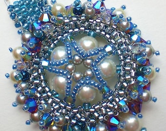 Crystal Blue Grey Silver Necklace Pendant Jewelry  Beadwoven Unique Jewelry Pentagram