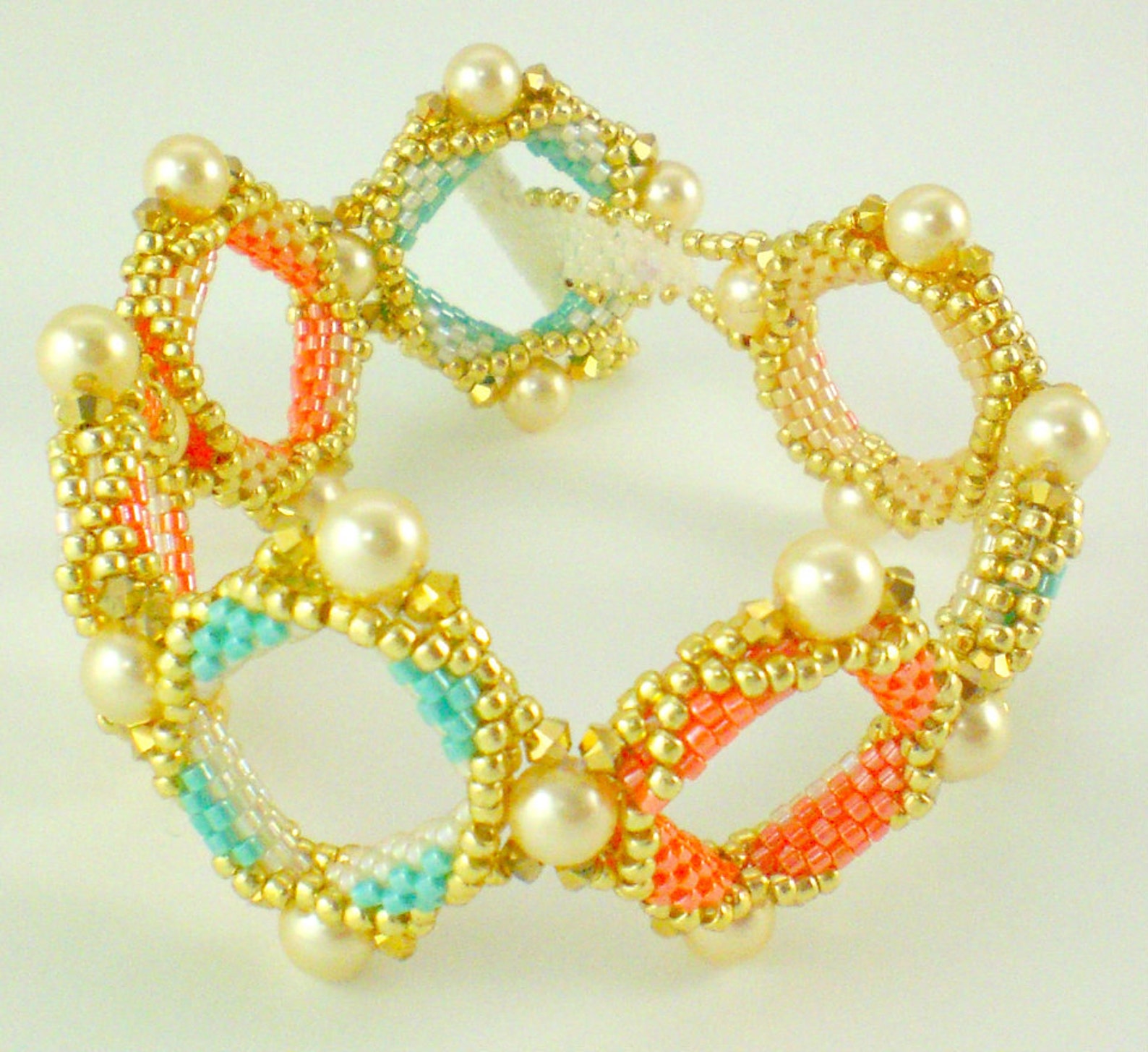 Cuff Bracelet Square Shape Geometrical Beadwoven Beaded Beadwork
