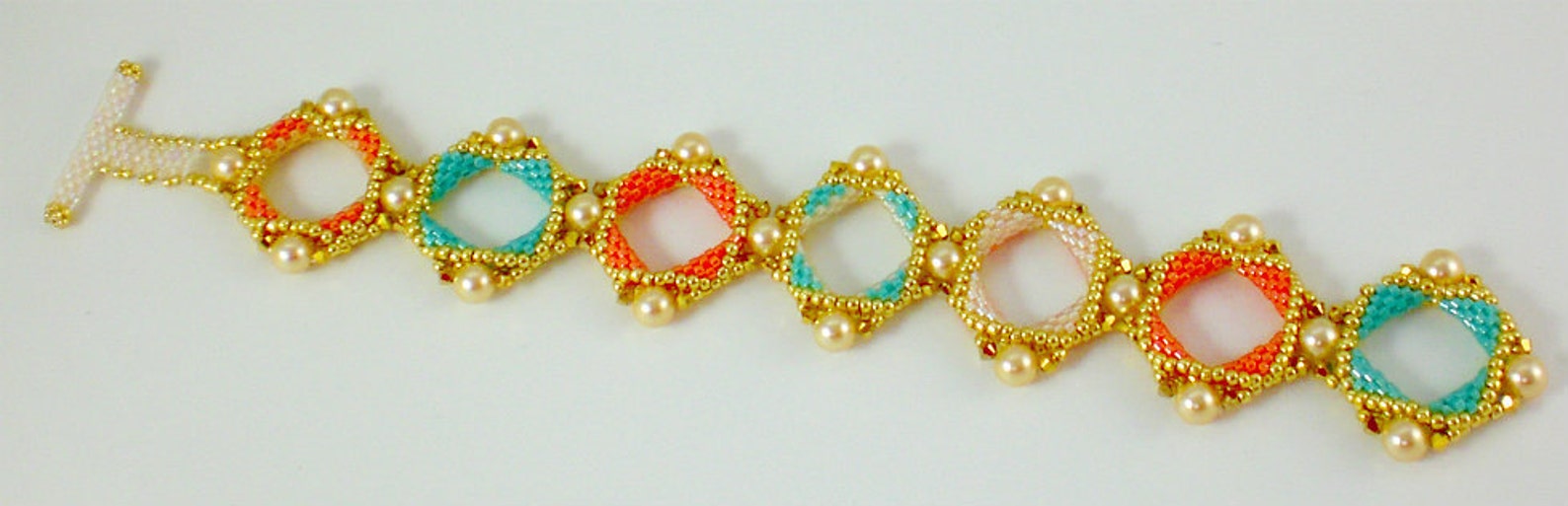 Cuff Bracelet Square Shape Geometrical Beadwoven Beaded Beadwork