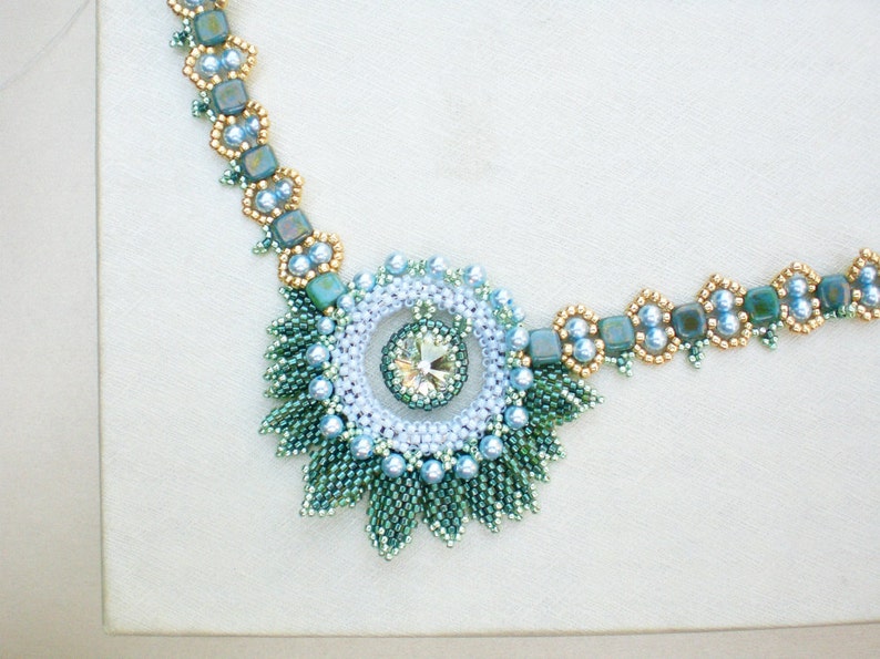 Statement Crystal Necklace in Aquamarine Blue and Olive Green - Etsy