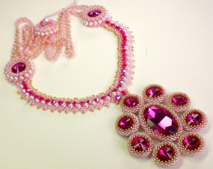 Rivoli Beadwoven Pink Flower Unique Jewelry Night Rose Etsy