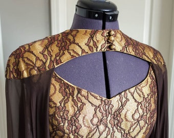 1960s Lilli Diamond Gold Dress with Brown Chiffon Cape