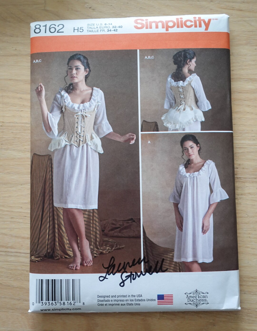 Signed Simplicity 8162 18th Century Underwear Sewing Pattern Signed by Lauren Stowell American